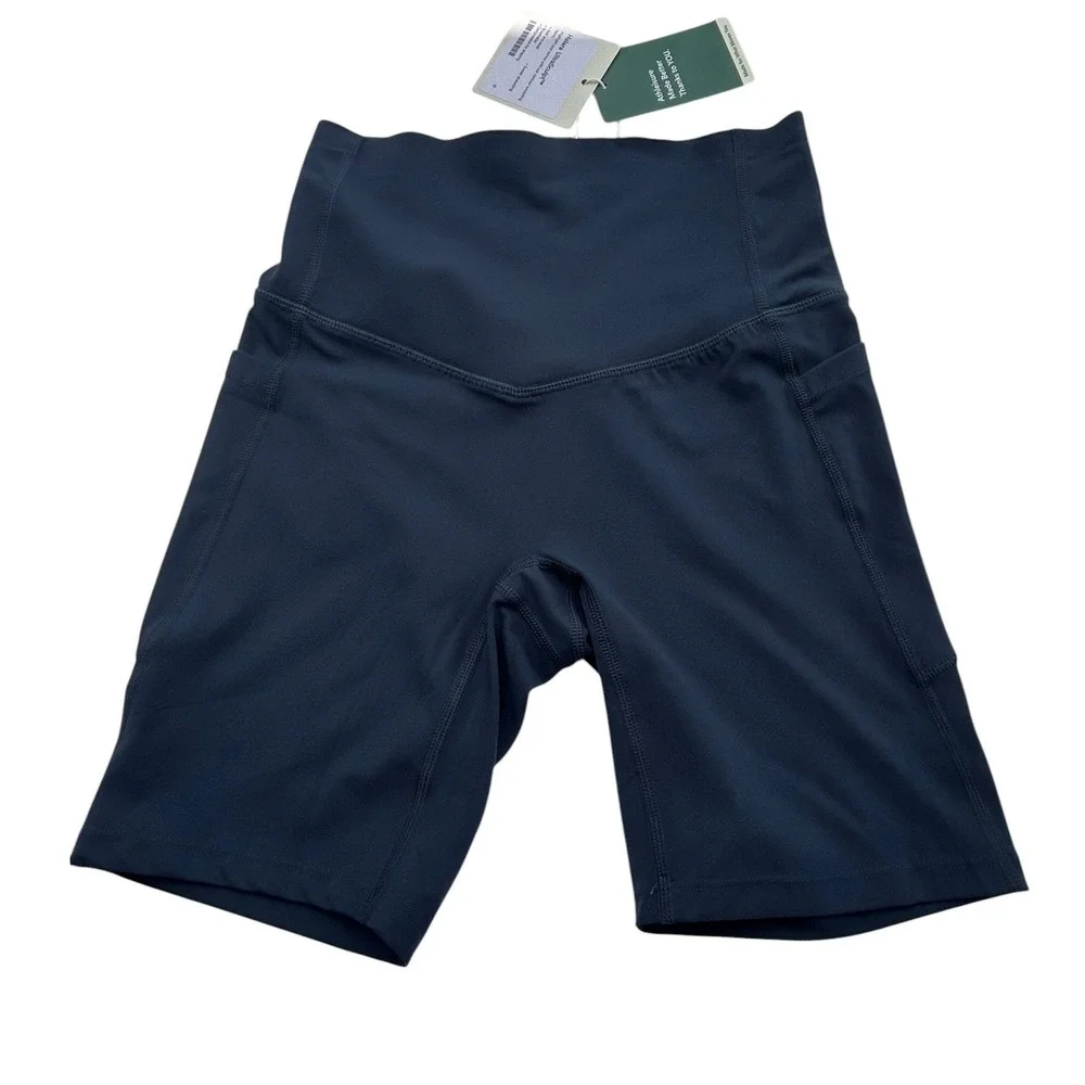 NWT Halara UltraSculpt High Waisted Biker Shorts Navy Blue Side Pockets XS